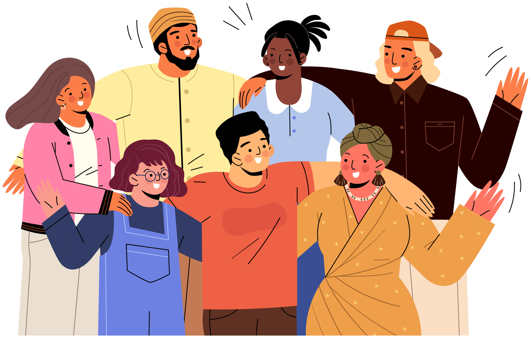 Comic illustration of a group of people